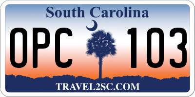 SC license plate OPC103