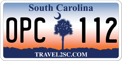 SC license plate OPC112