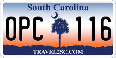 SC license plate OPC116