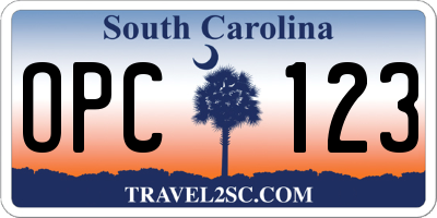 SC license plate OPC123