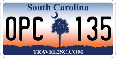 SC license plate OPC135