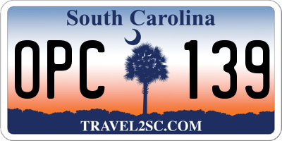 SC license plate OPC139