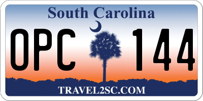 SC license plate OPC144