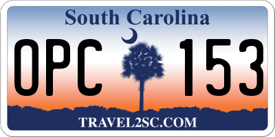 SC license plate OPC153