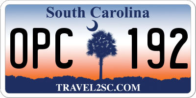 SC license plate OPC192