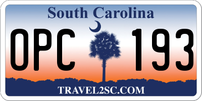 SC license plate OPC193