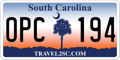 SC license plate OPC194