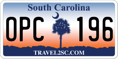 SC license plate OPC196