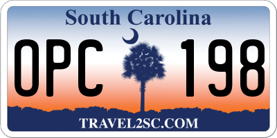 SC license plate OPC198