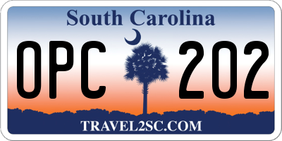 SC license plate OPC202