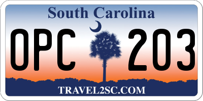 SC license plate OPC203