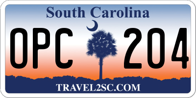 SC license plate OPC204