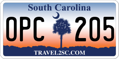 SC license plate OPC205