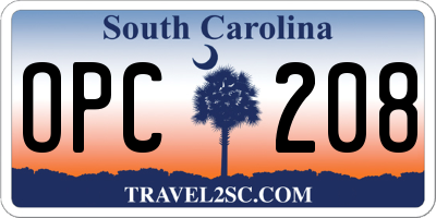 SC license plate OPC208