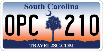 SC license plate OPC210