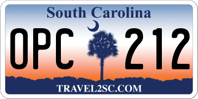 SC license plate OPC212