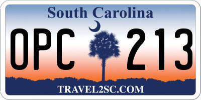 SC license plate OPC213