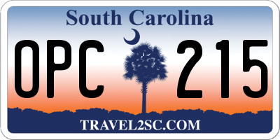 SC license plate OPC215