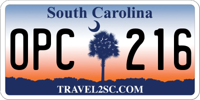 SC license plate OPC216