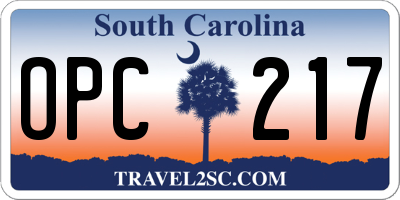 SC license plate OPC217