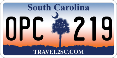 SC license plate OPC219