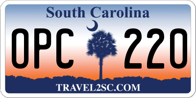 SC license plate OPC220