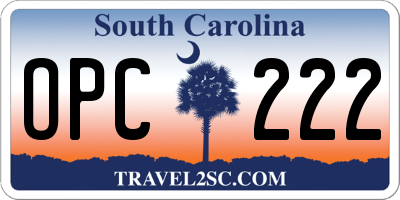 SC license plate OPC222