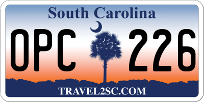 SC license plate OPC226