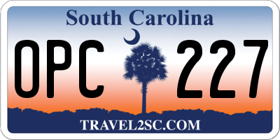 SC license plate OPC227