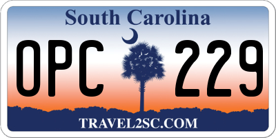 SC license plate OPC229