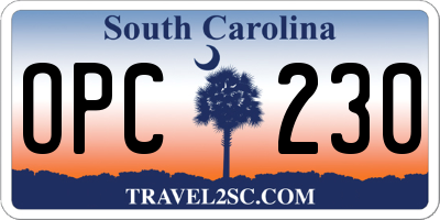 SC license plate OPC230