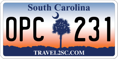 SC license plate OPC231