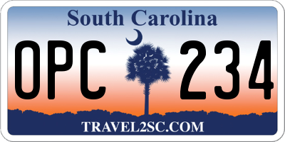 SC license plate OPC234
