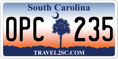 SC license plate OPC235