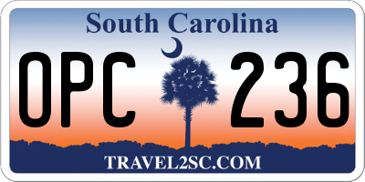 SC license plate OPC236