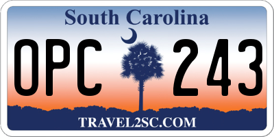 SC license plate OPC243