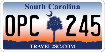 SC license plate OPC245