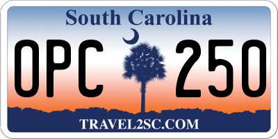 SC license plate OPC250