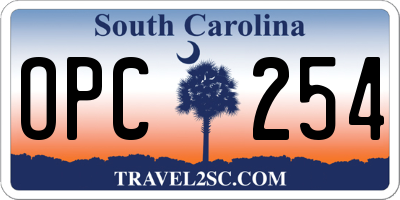 SC license plate OPC254