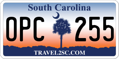 SC license plate OPC255