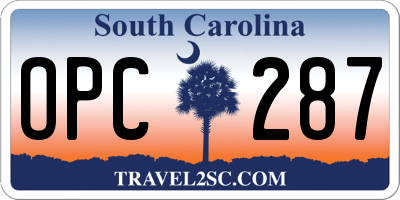 SC license plate OPC287