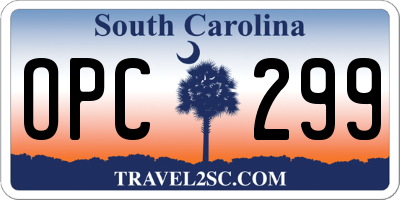 SC license plate OPC299
