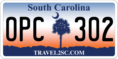 SC license plate OPC302