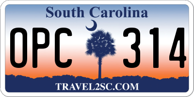 SC license plate OPC314