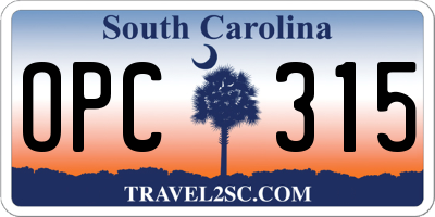 SC license plate OPC315