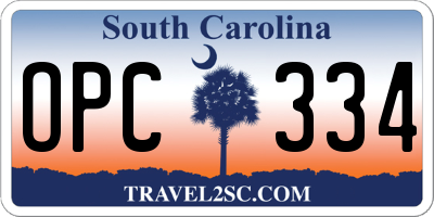 SC license plate OPC334