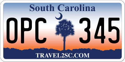 SC license plate OPC345