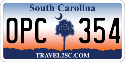 SC license plate OPC354