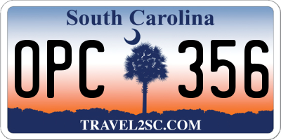 SC license plate OPC356