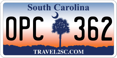 SC license plate OPC362